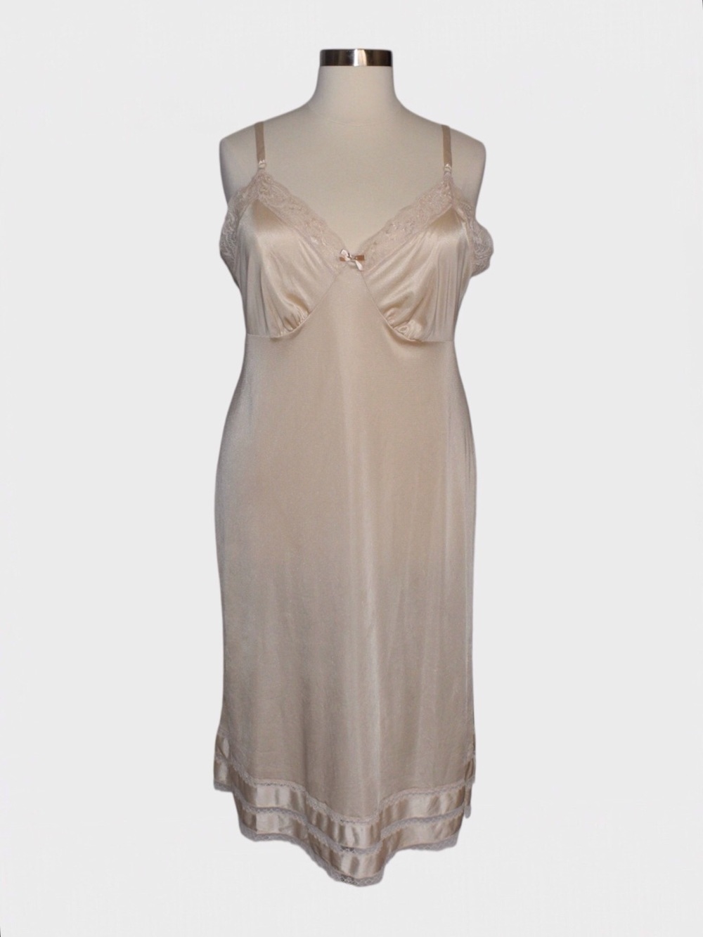 Adonna Vintage Satin Lace Nightgown Maxi Lingerie Chemise Champagne